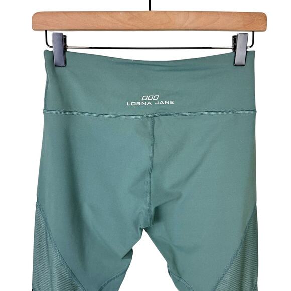 Lorna Jane Alexa Core Green High Waisted Perforated & Mesh Athletic Leggings - Picture 6 of 11